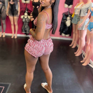 K6400-wholesale <span class=keywords><strong>abbigliamento</strong></span> Boutique donna 2025 Plaid 2 pezzi Shorts Set Lounge Wear Set donna - Product Image 2