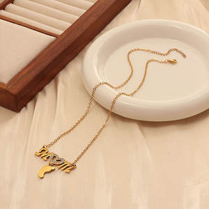 Pendentif personnalisé avec nom gravé au laser, pied de bébé tendance, fête des mères, je t'aime maman, cœur plaqué or, acier inoxydable 304/316 - Product Image 5