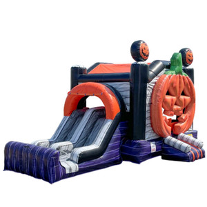 Castillo Inflable <span class=keywords><strong>de</strong></span> Calabaza con Tobogán Doble, Brincolín Inflable <span class=keywords><strong>de</strong></span> Calabaza <span class=keywords><strong>de</strong></span> <span class=keywords><strong>Halloween</strong></span>, Tobogán Acuático y Seco Combinado - Product Image 1