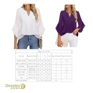 Elegante camicetta in Chiffon con scollo a V per donna con Design frontale a pieghe, molteplici colori stampati in tinta unita disponibili perfetti da indossare ogni giorno - Product Image 2