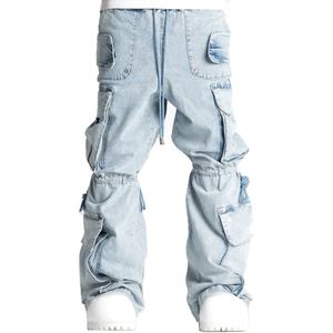 Pantalones Cargo Extra Holgados de Mezclilla Azul 100% Algodón, Lavado Desgastado, con Múltiples Bolsillos, Estilo Urbano, para Hombre, Venta al Por Mayor - Product Image 6