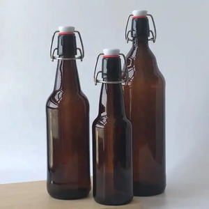 Botellas de vidrio ámbar transparente con tapa abatible a prueba de fugas de 500 ml y 16 oz con tapón para bebidas aceite vinagre Kombucha almacenamiento de agua - Product Image 4