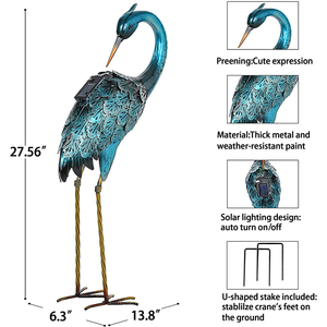 Oniya Metall-Vögel <span class=keywords><strong>Juno</strong></span> Gartenkunst Outdoor Pfau Rasen Terrassen-Deko Kranich Gartenfigur Blauer Reiher Dekofigur Mit Solarlicht - Product Image 2
