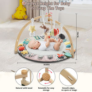 Pieghevole in legno per il bambino gioco palestra con 7 giocattoli sensoriali per il bambino appena nato tappetino attività palestra 6 zone di sviluppo pancia tempo tappetino - Product Image 4