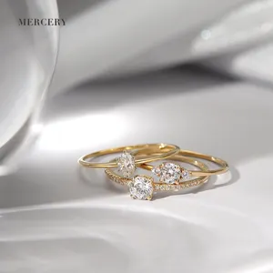 Mercery Jewelry Custom Made Romantic 14K Solid Gold Ring Wedding Pear Shape Round Cut Brilliant Natural Diamond Engagement Ring