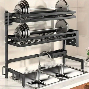 Countertop Sink 2-Layer Tiers Chopping Board Utensil Holder Kitchenware Hanging <b>Dish</b> Bowl Drying Drainer Shelf Rack - Product Image 5