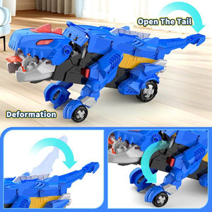 Circuit de course pour voitures dinosaures pour enfants, transformable en camion monstre, avec 2 voitures jouets en alliage moulé sous pression à friction - Product Image 4