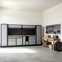 Système de rangement d'outils en métal robuste pour garage et atelier avec panneau perforé et plan de travail en chêne pour atelier de réparation automobile, support OBM/ODM