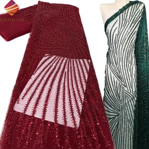 Роскошные красные африканские блестки кружевная ткань высокого качества вышитый тюль французские вышитые бисером кружевные ткани для свадьбы