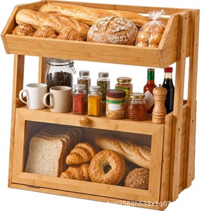 Caja de pan de bambú con estantes de almacenamiento de varias capas y puerta de vidrio, organizador de cocina para pan y especias - Product Image 1