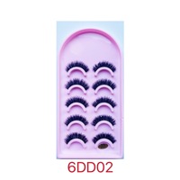 Lot de 5 paires de faux cils en cheveux synthétiques, style européen et américain, avec support de courbe, volume naturel et bande en coton