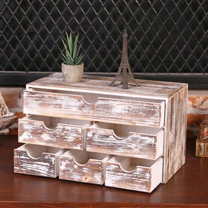 Retro Wooden <b>Storage</b> <b>Box</b> <b>Drawer</b> Style Desktop Organizer Large Capacity Home Office <b>Storage</b> Cabinet Rectangle Wood Grain Pattern - Product Image 1