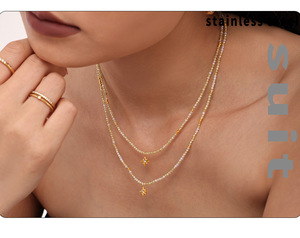 Collier ras du cou pour femme en acier inoxydable avec pendentif étoile à huit branches en zircon brillant et pierre naturelle, style bambou, sportif, tendance, pour soirée - Product Image 6