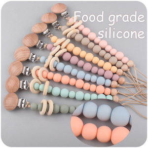 Clip de sucette bébé en silicone en bois pendentif en forme de coeur accessoire anti-chute pour porte-tétine factice - Product Image 2