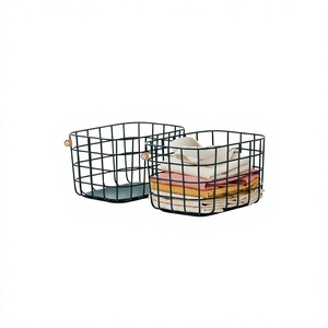 Home Decorative Eco-Friendly Vintage Iron Wire Mesh <b>Storage</b> <b>Basket</b> Handles <b>Rectangular</b> Black Finish Metal Organizer Kitchen - Product Image 1