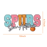 Patchs à sequins Spurs de 10 pouces, motif 'Texas San Antonio Fiesta' avec lettres brodées, grand format thermocollant pour le dos de veste, en stock