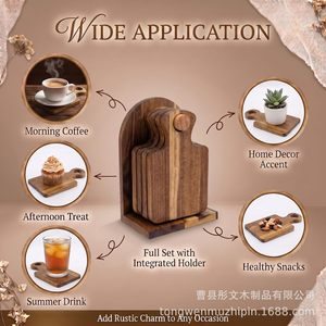 Wooden Coaster Set With Rack Mini Cutting <b>Board</b> Heat Resistant Placemat For Home Use - Product Image 3