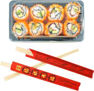 Palillos de bambú desechables de 9 pulgadas Sushi Hashi envuelto en papel rojo para bodas, fiestas, cenas privadas y públicas - Product Image 1