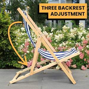 Inweto Summer Essential <span class=keywords><strong>Cannes</strong></span> Stripes Canvas Chaise Longue Pliante en Bois Style Marin Réglable pour Plage/Jardin - Product Image 5