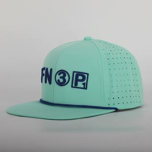 OEM personalizado de alta calidad de 6 paneles 3D bordado Logo estructurado corte láser agujero perforado sombrero, plano Bill cuerda Snapback Cap - Product Image 1