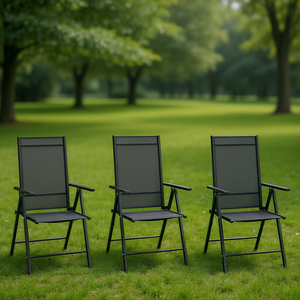 Sillas de Jardín Plegables de Aluminio Negro, Juego de Muebles para Exteriores, Diseño Estándar, Patas Cónicas, Operación Manual - Product Image 2