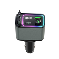 Câble rétractable PD 65W Max pour voiture, lecteur MP3 Bluetooth : émetteur FM, appels mains libres, lecteur USB, charge rapide