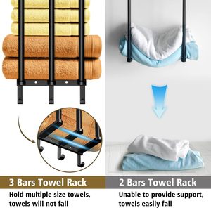 <span class=keywords><strong>Porte</strong></span>-serviettes mural en métal grande capacité à double barre, 3 crochets, multifonction, pour serviettes roulées ou pliées, <span class=keywords><strong>petit</strong></span> modèle - Product Image 3