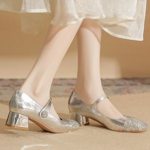 Zapatos de Novia Hechos a Mano con Diseño de Pedrería, Tacones Altos y Gruesos con Cordones, para Mujer, Formales y a la Moda, Venta al Por Mayor Directo de Fábrica - Product Image 3