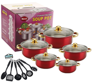 <span class=keywords><strong>Set</strong></span> <span class=keywords><strong>di</strong></span> <span class=keywords><strong>Pentole</strong></span> in Acciaio Inox Antiaderente da 18 Pezzi con Manici Dorati, <span class=keywords><strong>Set</strong></span> <span class=keywords><strong>di</strong></span> Utensili da Cucina in Acciaio Inox, Pentola per Zuppa - Product Image 5