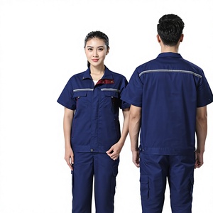 Summer Moisture-Wicking Cotton Reflective-Stripe Workwear Short-Sleeve Labor Protection Suit Mens Overalls Top Lightweight