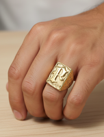 Bague carrée géométrique rétro en laiton plaqué or 14/18 carats ZH Luxury, avec 26 lettres, pour hommes et femmes, accessoires de mode hip-hop pour fêtes