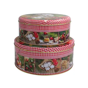 Kotak Wadah Kaleng Kue Logam Desain Natal Bulat Besar untuk Kemasan Hadiah Kue Biskuit