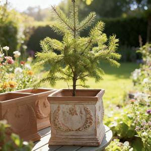 Pot en céramique gaufrée en terre cuite, style rustique, grande ouverture, finition émaillée, style romain, respirant, pour décoration de jardin, pot de fleurs avec drainage - Product Image 6