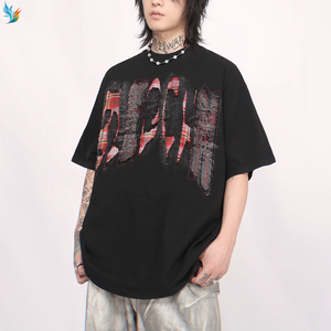 เสื้อยืดผู้ชายแฟชั่นสไตล์อเมริกันทรงโอเวอร์ไซส์ ผ้าคอตตอน 100% หนัก 180 กรัม ทรงหลวม สตรีทแวร์ Y2K สกรีนลายตามสั่ง - Product Image 3