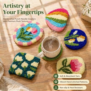 Kit de Broderie Punch Needle DIY : Ensemble Créatif de Sous-Verres Tulipe – Art du Fil Fait Main pour Adultes, Loisir Relaxant & Décoration Intérieure - Product Image 1
