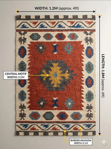 Tapis du Sud-Ouest en laine et jute fait main |   Tapis géométrique tribal rouge bohème pour salon, chambre, couloir, décoration intérieure de style farmhouse - Product Image 6