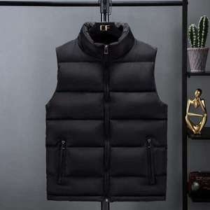Men's <b>Navy</b> Blue Stand Collar Puffer Vest Zipper Closure Windproof Casual Winter Outer Wear With Pockets - Product Image 1