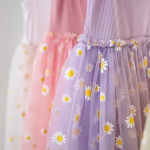 Boutique Baby Princess Floral Dress 0-2 Years Little Girl Daisy Flower Stripe Dress Infant Girl Frock Tulle Baby Summer Dress