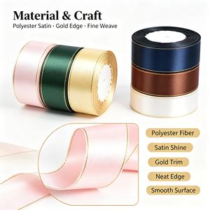 Hanfan 40mm Satin <strong>Ribbon</strong> with Gold Edge 4cm Gold Trimmed <strong>Ribbon</strong> Roll <strong>for</strong> Gift Wrapping <strong>Wedding</strong> Decoration Wholesale - Product Image 5