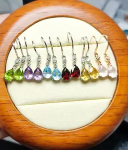 Atacado Gemstone Natural jóias S925 Brincos Alta Qualidade Cristal Prata Dangles para as mulheres e presente