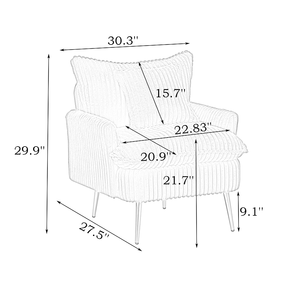 Fauteuil moderne de 30,31 pouces, canapé élégant en tissu velours côtelé beige, doux et confortable, idéal pour la maison, le bureau, la villa, le salon - Product Image 3
