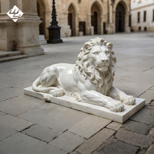 Sculpture de lion couché en pierre naturelle, statue de lion reposeur en marbre sculptée à la main, pour jardin extérieur, entrée de villa, cour, aménagement paysager - Product Image 4