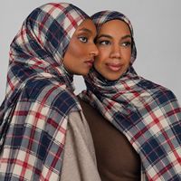 Hijab en modal personnalisé à imprimé pois et carreaux, avec étiquettes cousues sur mesure, respirant, pour femmes musulmanes