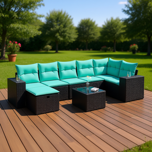 Set Divano da Esterno Moderno in Polyrattan Nero per 8 Persone con Cuscini - Design Contemporaneo - Product Image 2