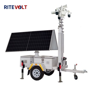 Remorque <span class=keywords><strong>de</strong></span> surveillance solaire mobile avec deux <span class=keywords><strong>panneaux</strong></span> <span class=keywords><strong>solaires</strong></span>, étanche IP67, vision nocturne, mât électrique <span class=keywords><strong>de</strong></span> 9 m pour la surveillance <span class=keywords><strong>de</strong></span> chantier - Product Image 2