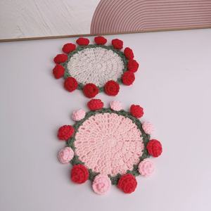 Handmade Crocheted Rose Coasters Round Off White PP <b>Material</b> Creative Gift For Cups - Product Image 3