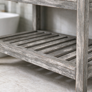 Meuble sous-vasque de salle de bain en bois massif gris patiné style ferme avec 2 tiroirs - Product Image 2