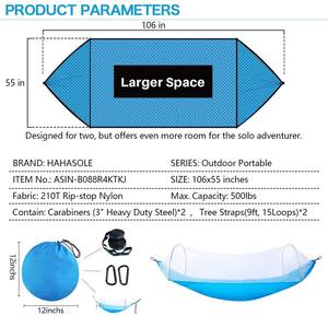 Woqi Grade Camping Balançoire Ensemble <span class=keywords><strong>de</strong></span> hamac d'extérieur pour adultes Lit <span class=keywords><strong>de</strong></span> voyage en nylon ripstop avec moustiquaire pour se détendre - Product Image 6