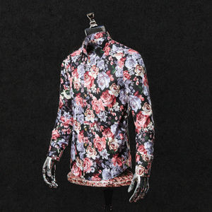 เสื้อเชิ้ตแขนยาวผู้ชายแฟชั่นลายดอกไม้พิมพ์ลาย 3 มิติ ปกคอปก ทรงเข้ารูป ผ้าฝ้าย 100% รุ่น 1025 - Product Image 3