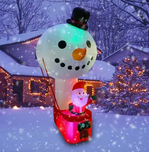 9 Fuß 270 Zentimeter Schneemann Heißluftballon und Weihnachtsmann aufblasbare Weihnachtsdekoration Partyzubehör mit LED-Leuchten